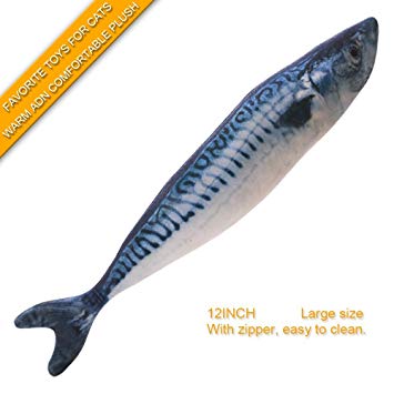 Cat Toys,Catnip Simulated Fluffy Fish,Artificial Fish Toy for cat,Clear Original Printing,Harmless and Chemical Free.Favorite Toy for Pets Such as Cats,Kitties and Baby Cats.Silvery 12inch