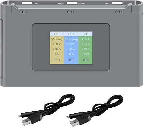 Hanatora Display Two-Way Battery Charging Hub for DJI Mini 2/SE Drone,Check Battery Level,Charge Three Batteries in Sequence,Charger Accessories