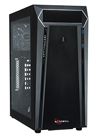 ROSEWILL ATX Mid Tower Case with Side Window Panel , 2 x USB 3.0 Port and 2 Pre-Installed Case Fans– GRAM