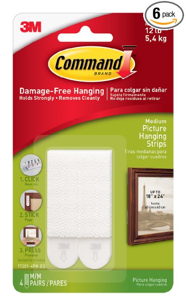 Command Picture & Frame Hanging Strips, Medium, White, 4-Strip, 6-Pack (24 Pairs Total)