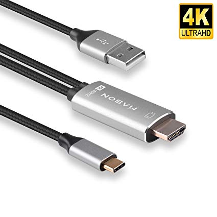 USB C to HDMI Adaptor, 4K@60HZ Type C to HDMI with USB charging cable for 2017/2016 MacBook Pro, iMac, Galaxy S9, Note 8, S8, ChromeBook Pixel and More.