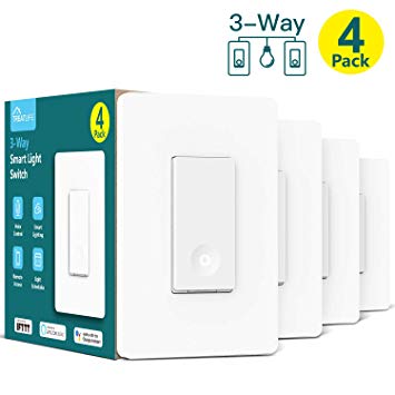 3-way Smart Light Switch,Treatlife WiFi Light Switch Single Pole/3-way Switch Works With Alexa, Google Assistant and IFTTT, Remote Control, ETL, Schedule, No Hub Required, Neutral Wire Required,4 PACK