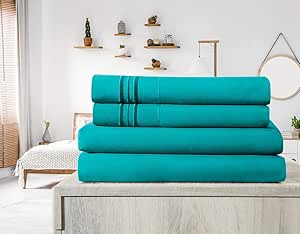 Elif King Size Bed Sheets Set - Brushed Microfiber, Super Soft Easy Care 4-Piece Bed Sheet Set with 14-Inch Deep Pocket, Machine Washable, Bedding Sheet Set (Teal, King)