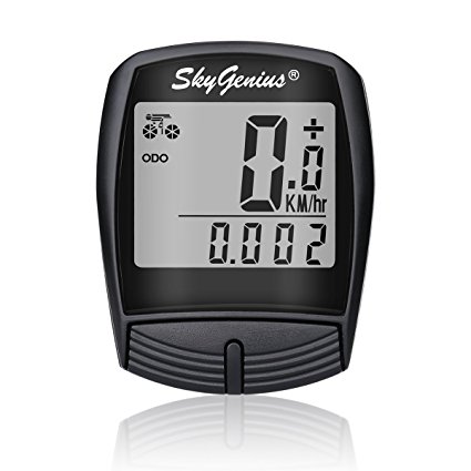 Wireless Cycle Computer SkyGenius Multifunction Waterproof Bike Speedometer Mileometer Bicycle Odometer Pedometer Recording Cycling Speed/Distance/Max Speed/Average Speed/Time with 1 inch LCD Screen for Road Bike Mountain Bike