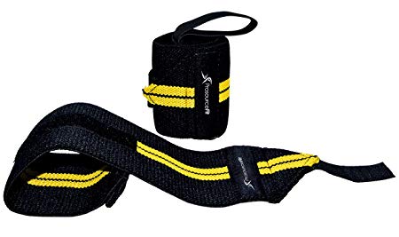 ProSource Weightlifting Wrist Wraps Adjustable Pair with Thumb Loops, Red or Yellow, Wrist Strap Support for Strength Training/Bodybuilding, Crossfit