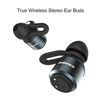 True Wireless Stereo Bluetooth Sports Earbuds With Microphone BTwins By Jabees - Aluminum Construction- Mini, Modern Design - Sweat Proof- Compact 450mAh Battery Power Pouch - Variety Of Ear Tips