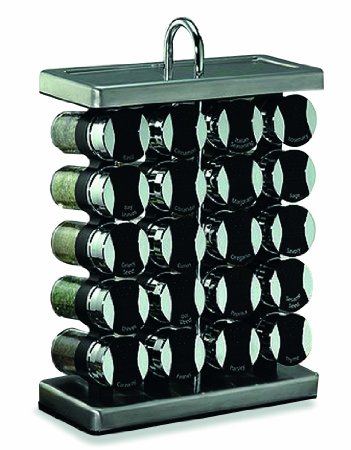 Olde Thompson 25-680 20-Jar Stainless-Steel Spice Rack with Spices