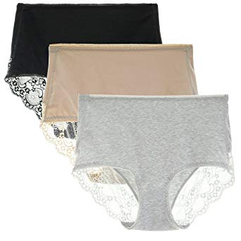 LIQQY Women's 3 Pack Comfort Cotton Lace Coverage Full Rise Briefs Underwear