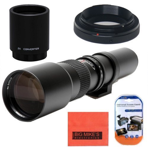 High-Power 500mm/1000mm f/8 Manual Telephoto Lens for Canon Digital EOS Rebel T1i, T2i, T3, T3i, T4i, T5, T5i, T6i, T6s, SL1, EOS60D, EOS70D, 50D, 40D, 30D, EOS 5D, EOS1D, EOS5D III, EOS 5Ds, EOS 6D, EOS 7D, EOS 7D Mark II Digital SLR Cameras - BLACK