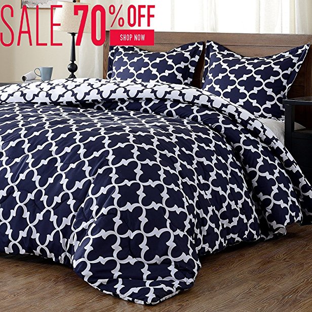 Lightweight Printed Comforter Set (Twin,Navy) with 1 Pillow Sham - 2-Piece Set - Hypoallergenic Down Alternative Reversible Comforter by downluxe
