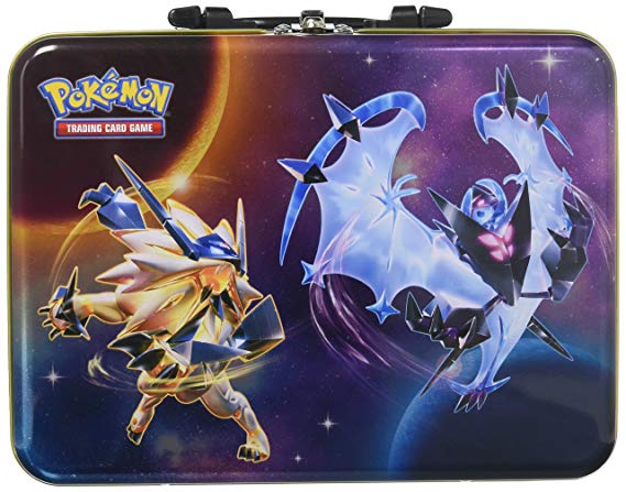 Pokémon TCG Collector’s Chest Tin | Collectible Trading Set | , 2018, 3 Ultra Rare Foil Promo Cards – Dusk Form Lycanroc, Dusk Mane Necrozma, Dawn Wings Necrozma | 5 Booster Packs, Stickers and More