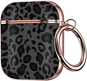 Maxjoy Airpods 1st & 2nd Generation Case，Protective Shockproof Cover with Keychain Compatible ，Cute AirPods Case Cover, Apple airpods case ,for Girls and Women and Men （Leopard Print on Black）