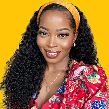 Persephone 160% Density Headband Wigs for Black Women Loose Curly Human Hair Wig with Headband Attached Wigs Heat Resistant Virgin Hair 16 inch NC