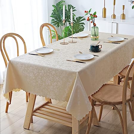 Smiry Vinyl Table Cloth Rectangular, 60 x 102 Inch Waterproof Stain Resistant Oilproof Table Protector, Heavy Duty Tablecloth, Wipeable and Washable Table Cover for Dining and Party, Beige