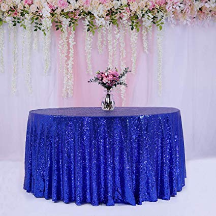 TRLYC 108-Inch Round Sequin Tablecloth for Wedding Happy New Year-Royal Blue