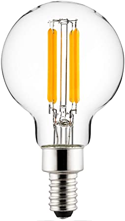 SUNLITE 80789-SU LED G16.5 Filament Style Globe Light Bulb, 5 Watts (60W Equivalent), 500 lumens, Dimmable, Candelabra Base (E12), UL Listed, 50K Super White, 1 Pack