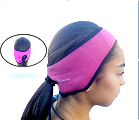 USA MADE-Ponytail Headband for Smaller Heads Extra Fleece in Ear Area-WARM!