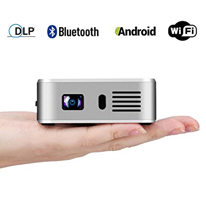 Exquizon Projector WiFi DLP Projector Wireless Portable Outdoor Video Home Projector Support 1080P for Cinema Theater TV Laptop Game SD iPad iPhone Android Smartphone,E05-Silver