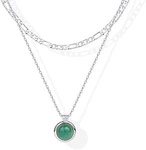 PAVOI 14K Gold Plated Layered Necklaces for Women | Gemstone Pendant Figaro Chain Necklace | Carnelian, Green Aventurine, Malachite Layering Necklace