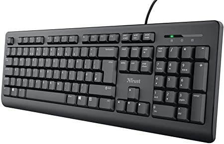 Trust Taro Wired Keyboard - Qwerty UK Layout, Quiet Keys, Full-Size Keyboard, Spill-Resistant, 1.8 m Cable, USB Plug and Play, PC/Laptop - Black