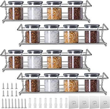 Fasmov 4 Pack Spice Racks Spice Rack Organizer for Cabinet, Door Mount, or Wall Mounted - Hanging Racks For Cabinet, Cupboard or Pantry Door - Spice Shelf