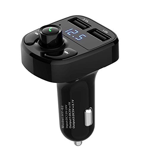 Bluetooth FM Transmitter for Car, Anguo Wireless FM Radio Transmitter Adapter Car Kit, with Dual USB Car Charging Ports, Hands Free Calling, MP3 Music Player Support TF Card, USB Disk