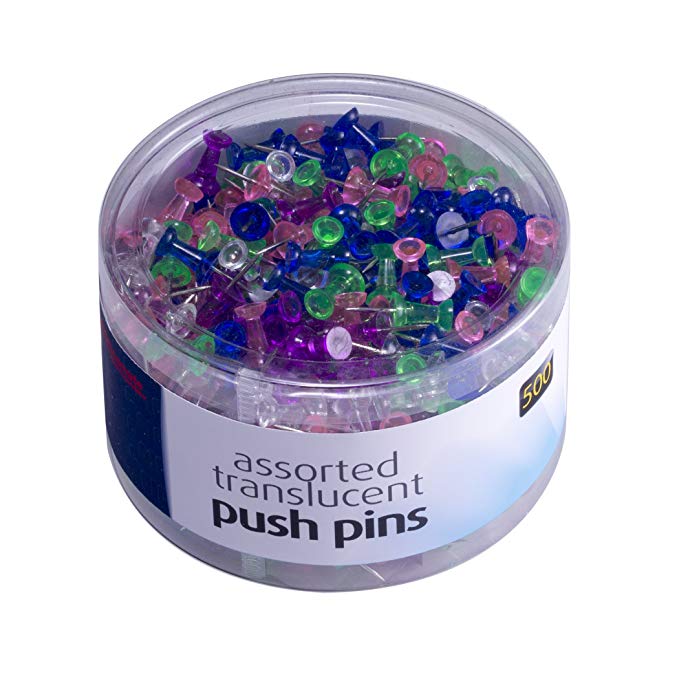 Officemate Push Pins, Assorted Translucent Colors, 500 Count (35720)