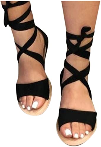 Balakie Sandals for Women Womens Lace up Sandals Tie up Dress Summer Open Toe Tie Up Ankle Wrap Flat Sandals for Women