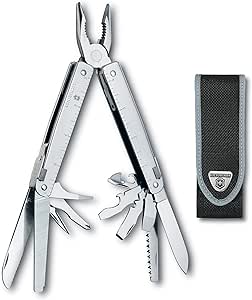 Victorinox Swiss Tool Couteau de Poche Suisse, Couteau Multifonction, 26 Fonctions, Tire Bouchon, Lame Fixe, Acier Inoxydable