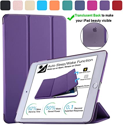 DuraSafe Cases for iPad PRO 12.9" 3 Gen 2018 A1876 A2014 A1895 A1983 (Will Not Fit on PRO 12.9 2020) Smart Cover with Pencil Pair & Charging Support, Translucent Back - Purple