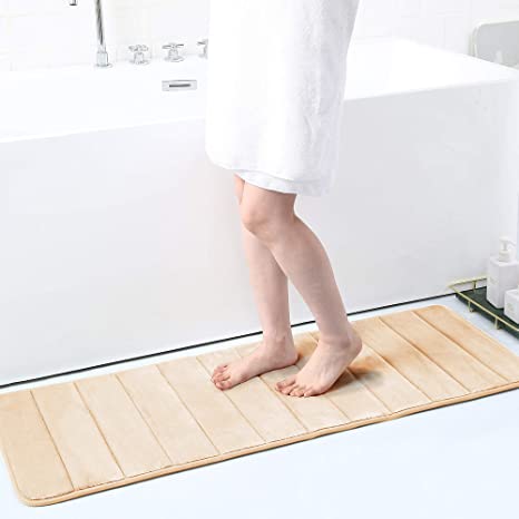 Olanly Memory Foam Soft Bath Mats Non-Slip Absorbent Bathroom Rugs Rubber Back Runner Mat for Kitchen Bathroom Floors 17"x47", Beige