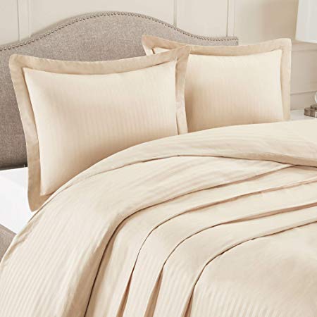 Nestl Bedding Duvet Cover 3 Piece Set – Ultra Soft Double Brushed Microfiber Bedding – Damask Dobby Stripe Comforter Cover and 2 Pillow Shams - Full/Queen 90” x 90” - Beige Cream