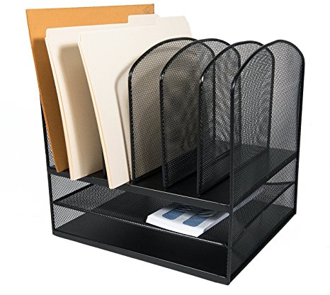 AdirOffice Mesh Desk Organizer - Desktop Paper-File-Folder Organizer-Holder - Letter Tray - 6 Vertical/ 2 Horizontal Sections - Black