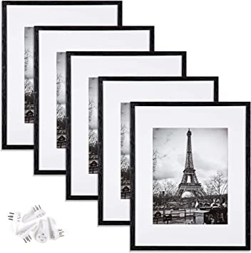 upsimples 16x20 Picture Frame Set of 5,Display Pictures 11x14 with Mat or 16x20 Without Mat,Wall Gallery Poster Frames,Distressed Black