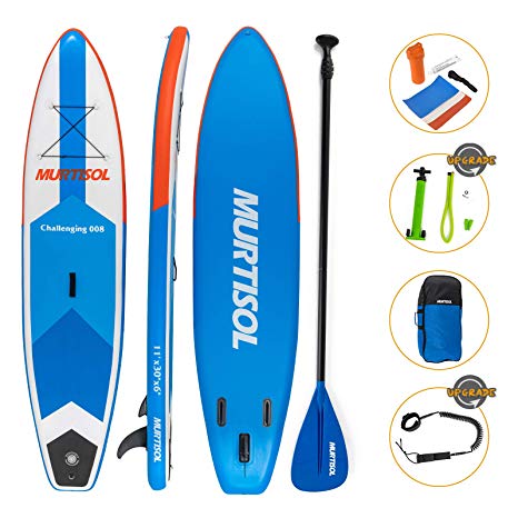 Murtisol Upgrade 11' Inflatable Stand Up Paddle Board, Ultra-Thick Durable PVC, Non-Slip Deck, Premium SUP Accessories, Dual-Action Pump, Ankle Strap, Adjustable Paddle