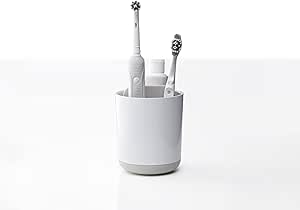 Joseph Joseph Duo White Toothbrush Holder, Quick Dry, Non-Slip for Manual and Electric Toothbrushes, Bathroom Organizer