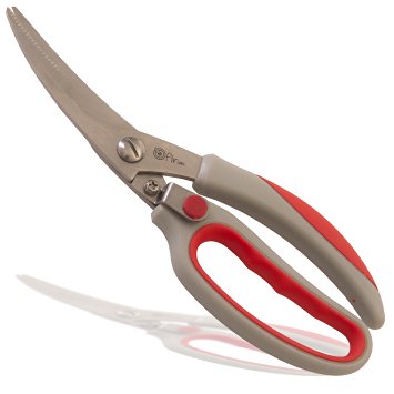 Best Kitchen Poultry Scissors-Professional 3.5mm Stainless Steel Shears For Cutting Bones, Fish, Chickens, meat, Herbs, Safety Clip, Soft Grip Handles, ColorBox-Red, Free Bonus-2 eBooks, By OfirSales
