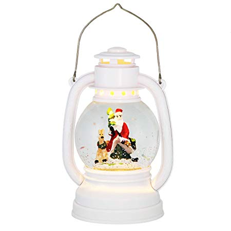 Eldnacele Christmas Snow Globe Lantern Spinning Water Glittering Santa Claus Scene with 6 Hours Timer, Lighted Water Globe Lantern White Santa Claus for Christmas Decorationa and Gifts(Santa)