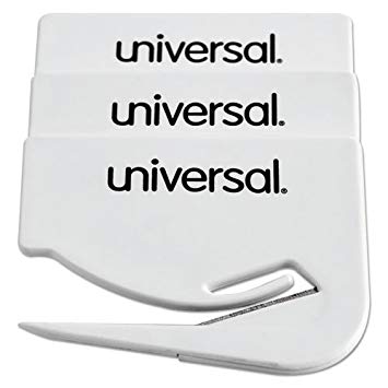 Universal Letter Slitter Hand Letter Opener w/Concealed Blade, 2 1/2", White, 3/Pack UNV31803