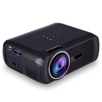 iRULU Portable Mini LED Projector Multimedia 1200 Lumens with VGA USB SD AV HDMI for Home Cinema Theater, Child Games Black