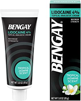 Bengay Pain Relieving Lidocaine Cream Topical Analgesic, Tropical Jasmine Scent, 3 oz