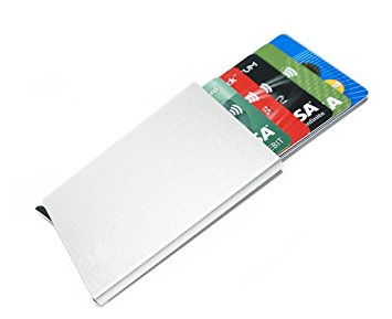 Credit Card Holder RFID Blocking Aluminum Money Clip Pop-up Metal Wallet (Silver)