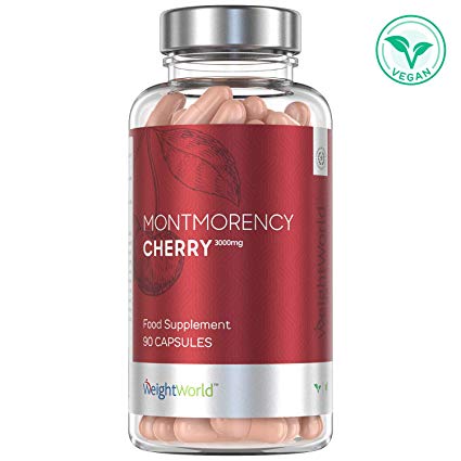 Montmorency Cherry Powder Capsules - 3000mg Pure Vitamin C Enriched Tablets for Sleep, Gout Relief, Health Booster, 45 Day Supply Sleeping Supplement, Natural High Strength Vegan   Keto - 90 Capsules