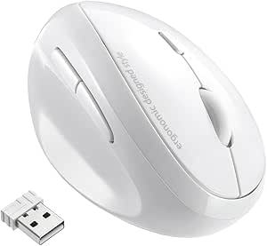 SANWA 2.4G Wireless Left Handed Mouse, Ergonomic Left Hand Vertical Mouse for Small Medium Hands, 5 Buttons, 800/1200/1600 DPI, Blue LED Sensor, Compatible with Laptop, PC, Mac, Windows, White