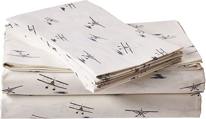 Eddie Bauer Home | Percale Collection Sheet Set-100% Cotton, Crisp & Cool, Lightweight & Moisture-Wicking Bedding, King, Sea Planes