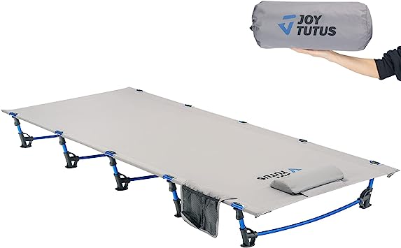 JOYTUTUS Camping Cot Long Cots for Sleeping Backpacking Cot, Folding Portable Bed Camping Essentials, Ultra-Lightweight Easy Set-Up, Outdoor Hiking Travel, Grey