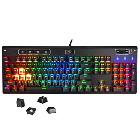 PICTEK Mechanical Gaming Keyboard, Red Switch - Programmable Chroma RGB Backlit Gaming Desktop Keyboard, 104 Key Anti-Ghosting Wired Illuminated Keyboard for Computer