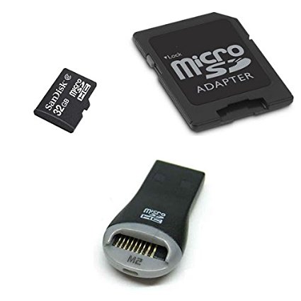 SanDisk 32GB MicroSD SDHC Class 2 with MicroSDHC Adapter and USB Reader (Bulk Packaging)