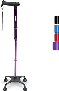 REHAND Quad Cane, Foldable Walking Cane for Men & Women with 4-Pronged Base for Extra Balance & Stability-Adjustable, Lightweight, Collapsible, Walking Stick for Right or Left Handed Seniors & Adults