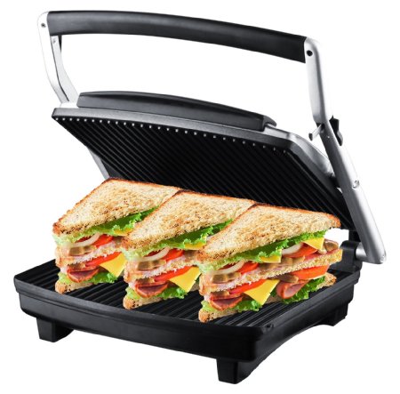 ZZ S677 Gourmet Grill Panini and Sandwich Press with Large Cooking Surface 1500W Silver
